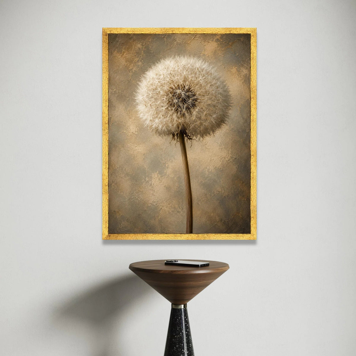 Close-Up Dandelion Canvas Wall Art, Nature Floral Plant Print, Neutral Toned Botanical Wall Decoration, Rustic Home Accent Canvas Print Art