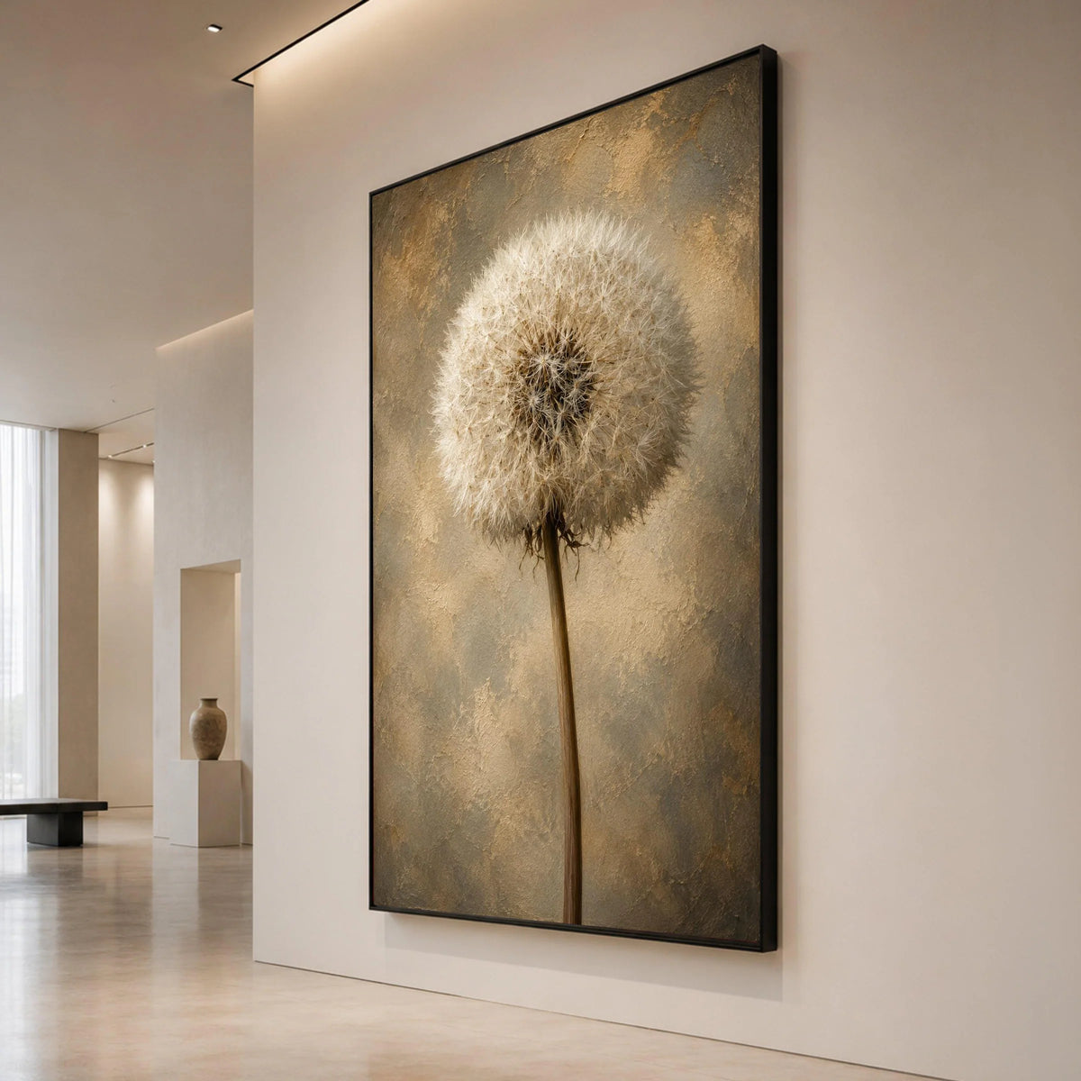 Close-Up Dandelion Canvas Wall Art, Nature Floral Plant Print, Neutral Toned Botanical Wall Decoration, Rustic Home Accent Canvas Print Art