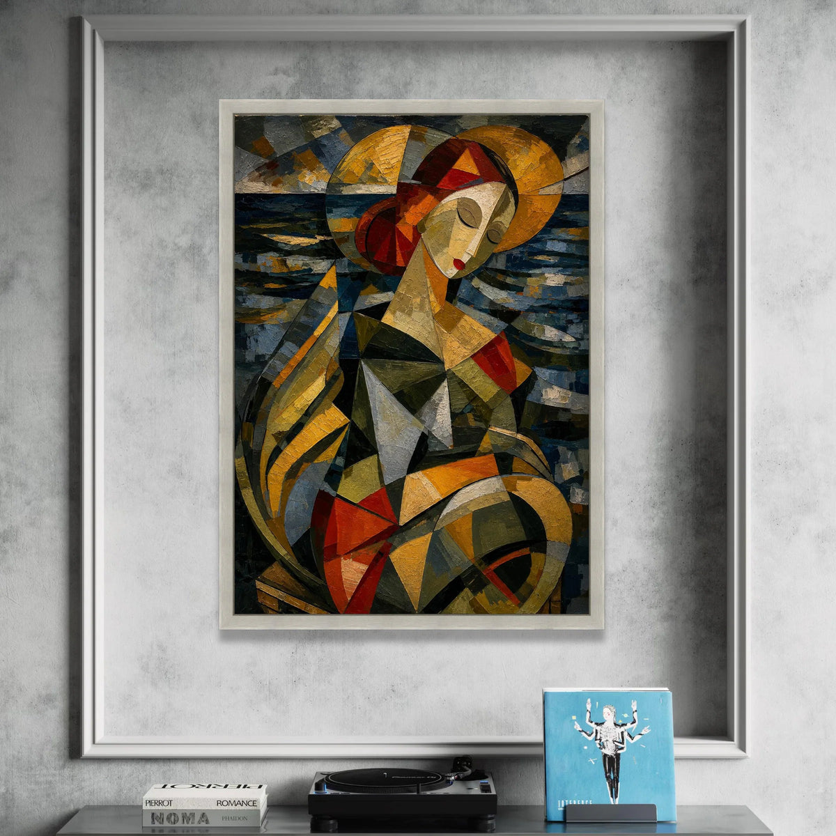 Abstract Cubist Woman Portrait, Geometric Shapes Canvas, Modern Figurative Art, Colorful Face Wall Art, Contemporary Home Canvas Print Art