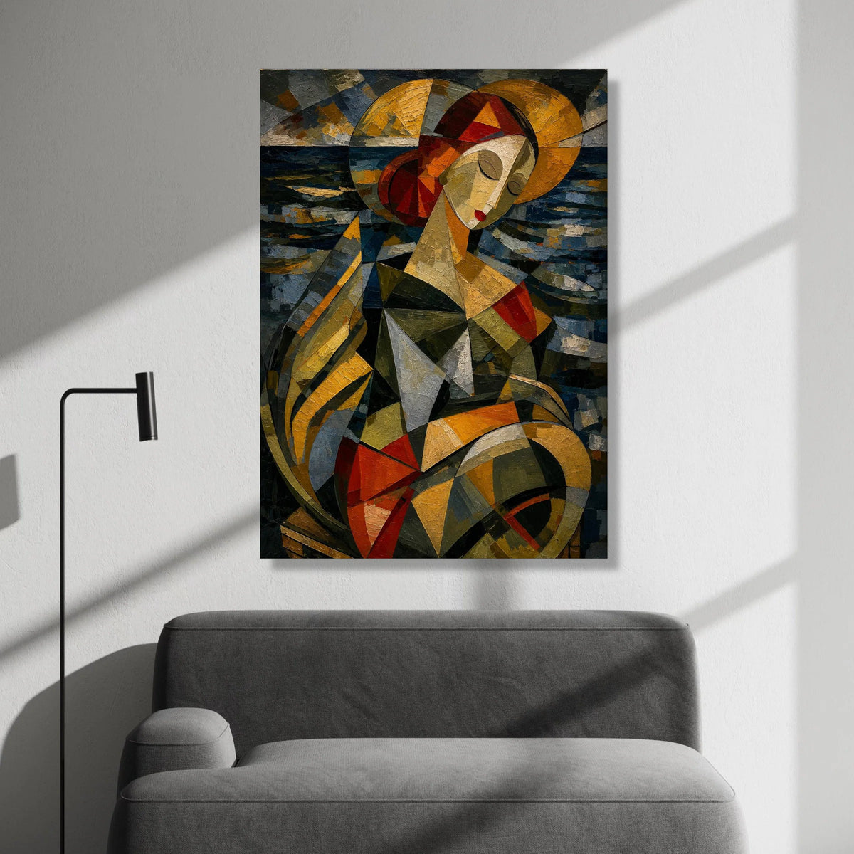 Abstract Cubist Woman Portrait, Geometric Shapes Canvas, Modern Figurative Art, Colorful Face Wall Art, Contemporary Home Canvas Print Art