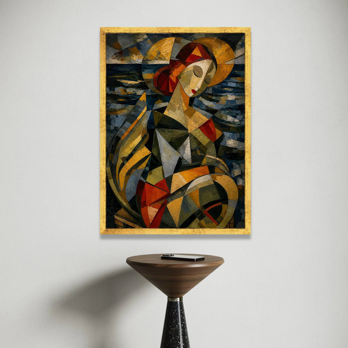 Abstract Cubist Woman Portrait, Geometric Shapes Canvas, Modern Figurative Art, Colorful Face Wall Art, Contemporary Home Canvas Print Art
