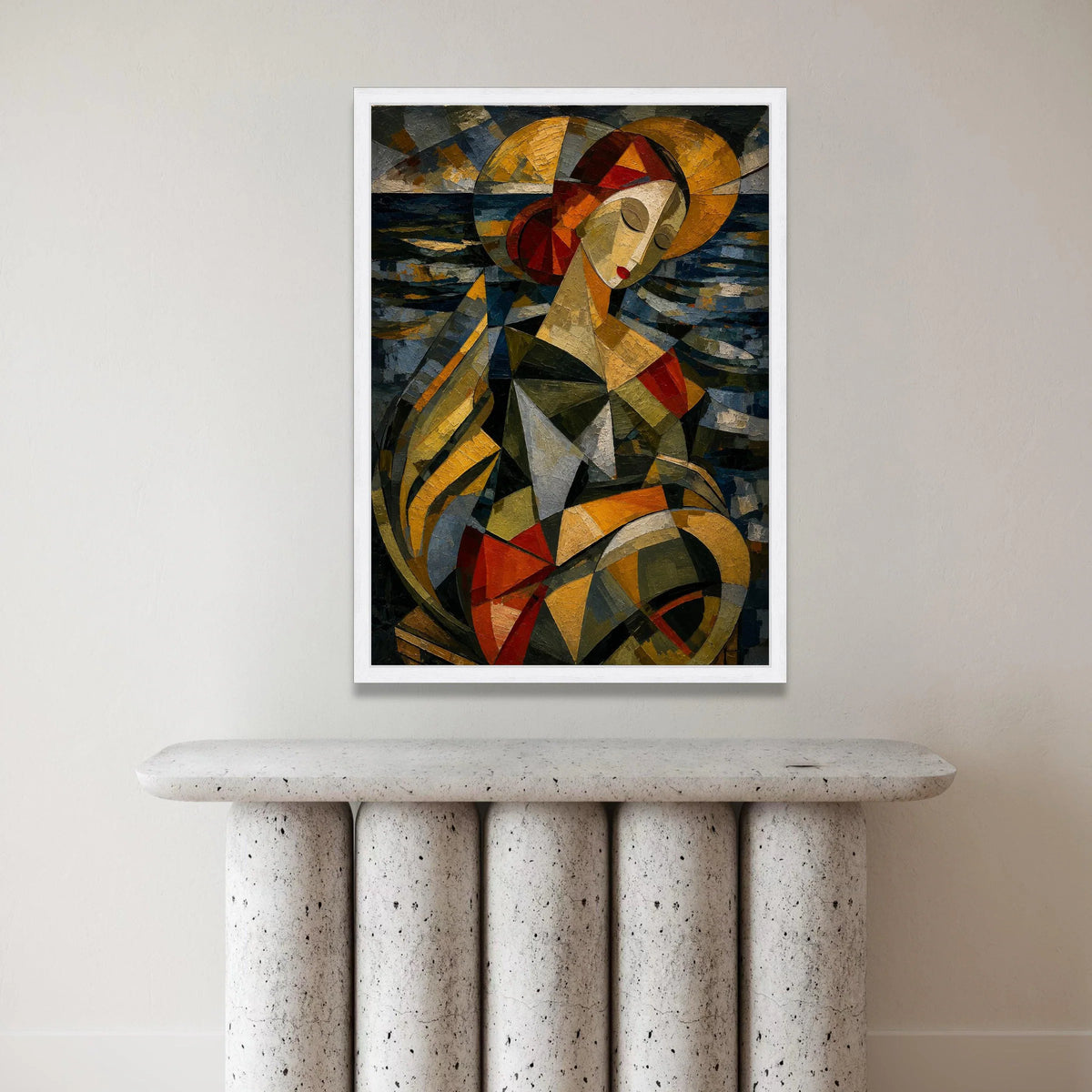 Abstract Cubist Woman Portrait, Geometric Shapes Canvas, Modern Figurative Art, Colorful Face Wall Art, Contemporary Home Canvas Print Art
