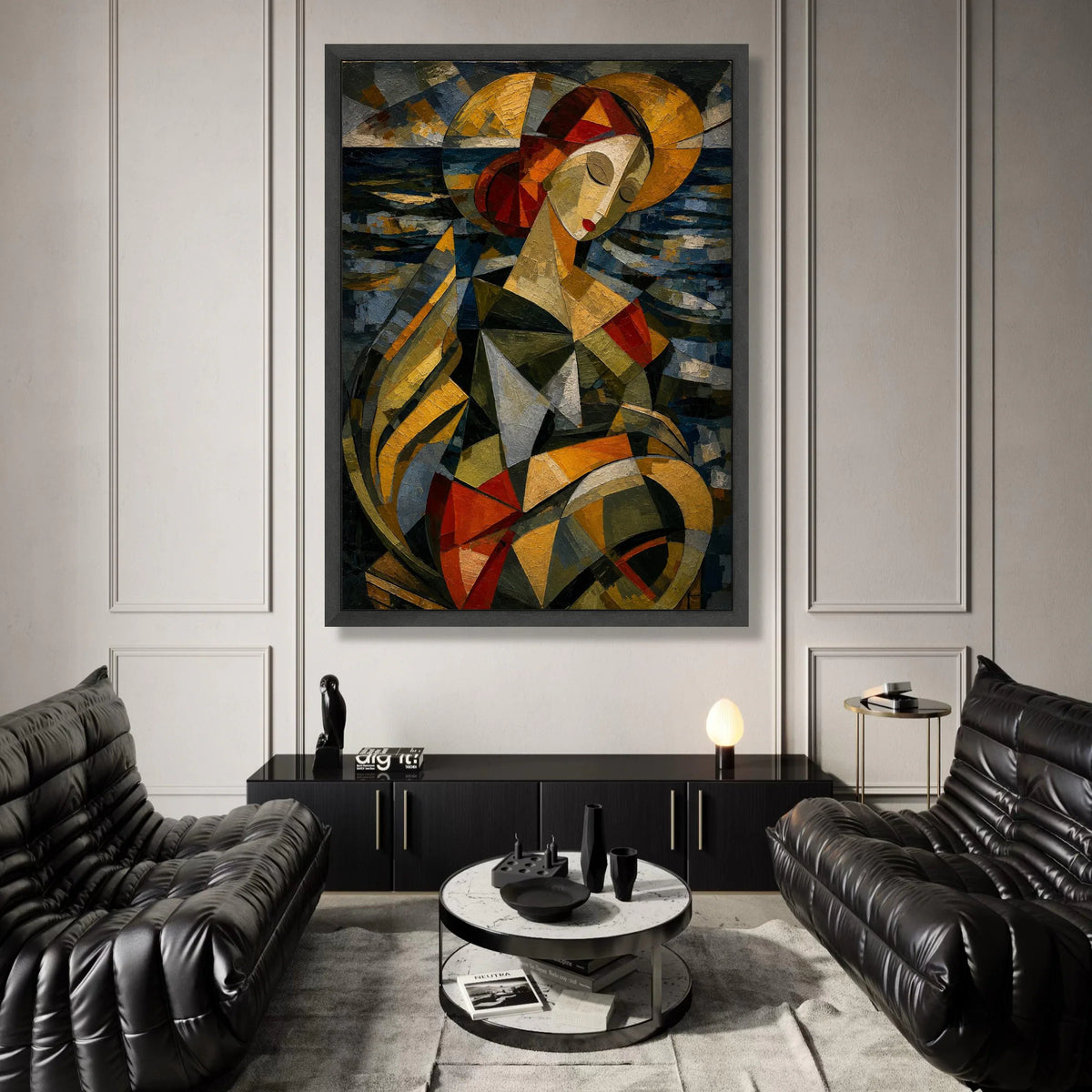 Abstract Cubist Woman Portrait, Geometric Shapes Canvas, Modern Figurative Art, Colorful Face Wall Art, Contemporary Home Canvas Print Art