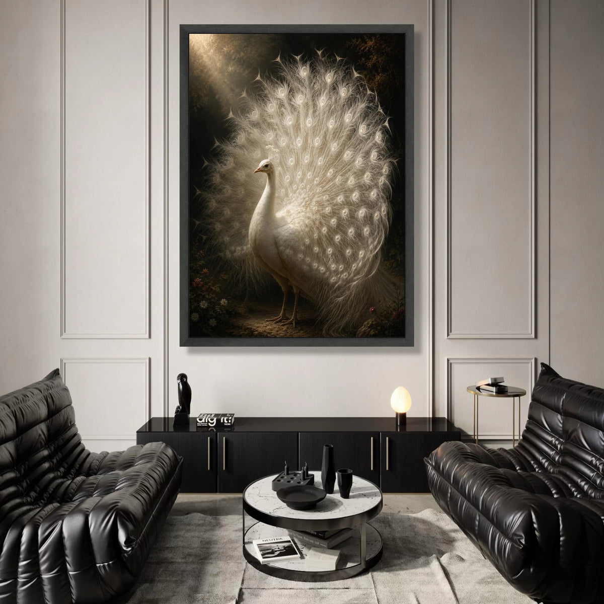 Elegant White Peacock Canvas Wall Art, Majestic Bird with Feathers Display, Nature Wildlife Canvas, Home Decoration, Ready Canvas Print Art