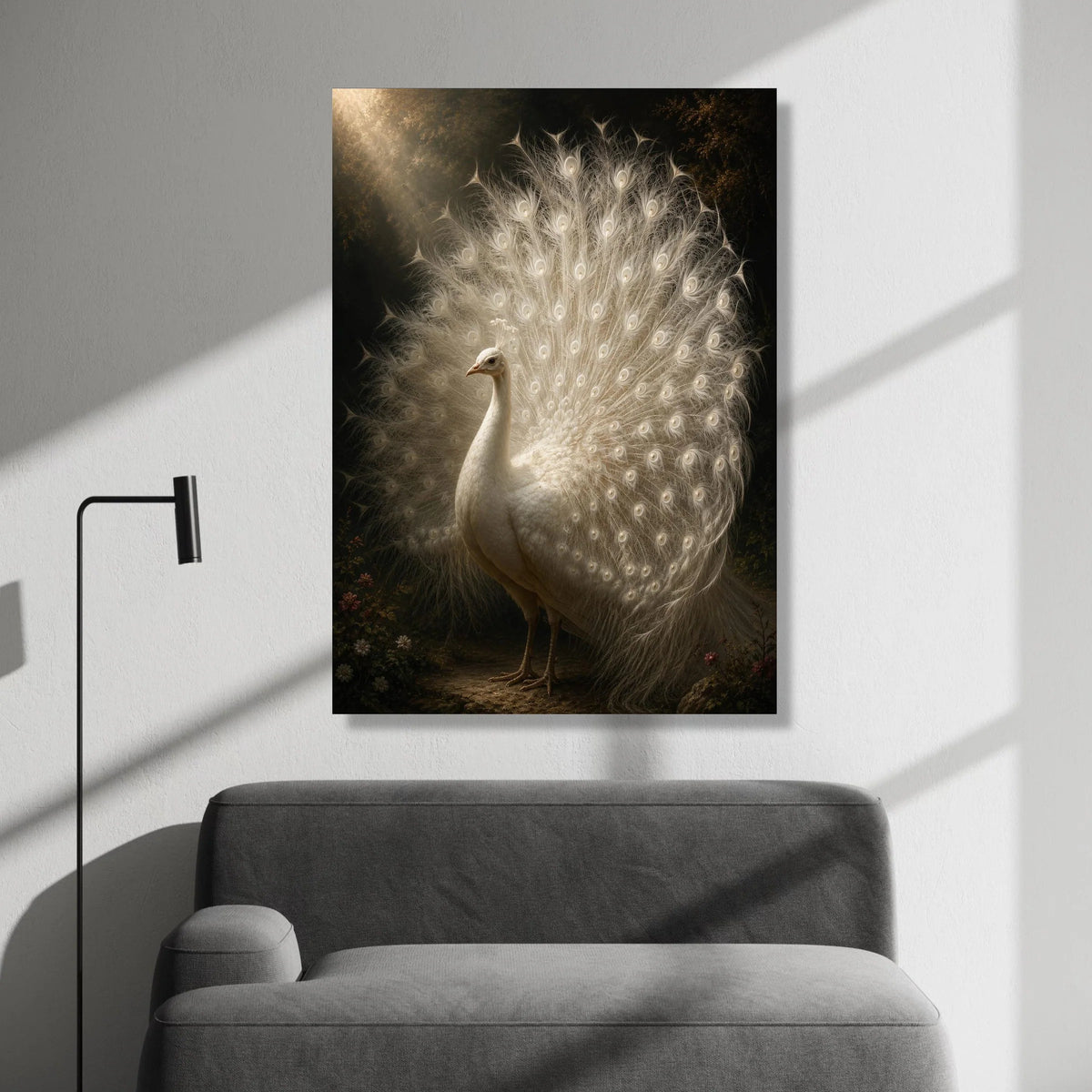 Elegant White Peacock Canvas Wall Art, Majestic Bird with Feathers Display, Nature Wildlife Canvas, Home Decoration, Ready Canvas Print Art