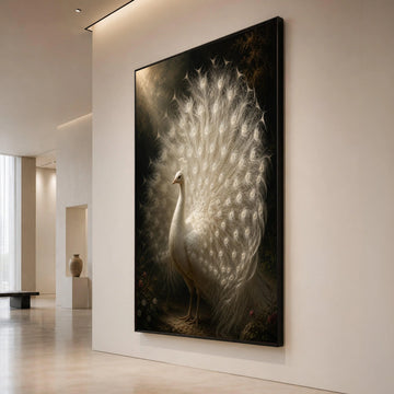 Elegant White Peacock Canvas Wall Art, Majestic Bird with Feathers Display, Nature Wildlife Canvas, Home Decoration, Ready Canvas Print Art