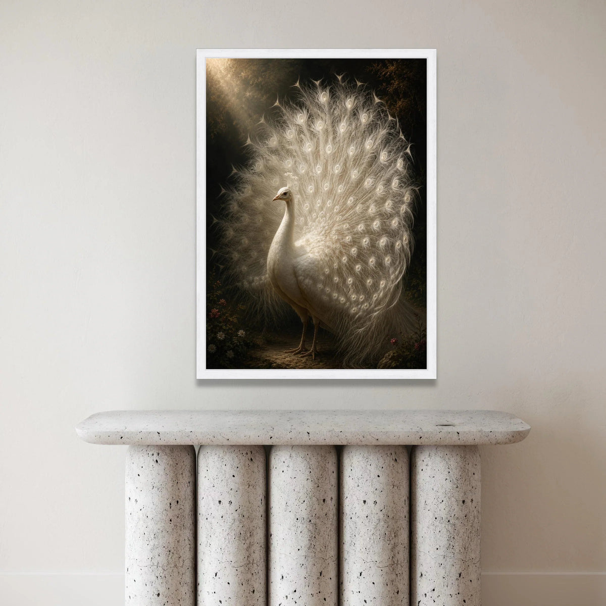 Elegant White Peacock Canvas Wall Art, Majestic Bird with Feathers Display, Nature Wildlife Canvas, Home Decoration, Ready Canvas Print Art