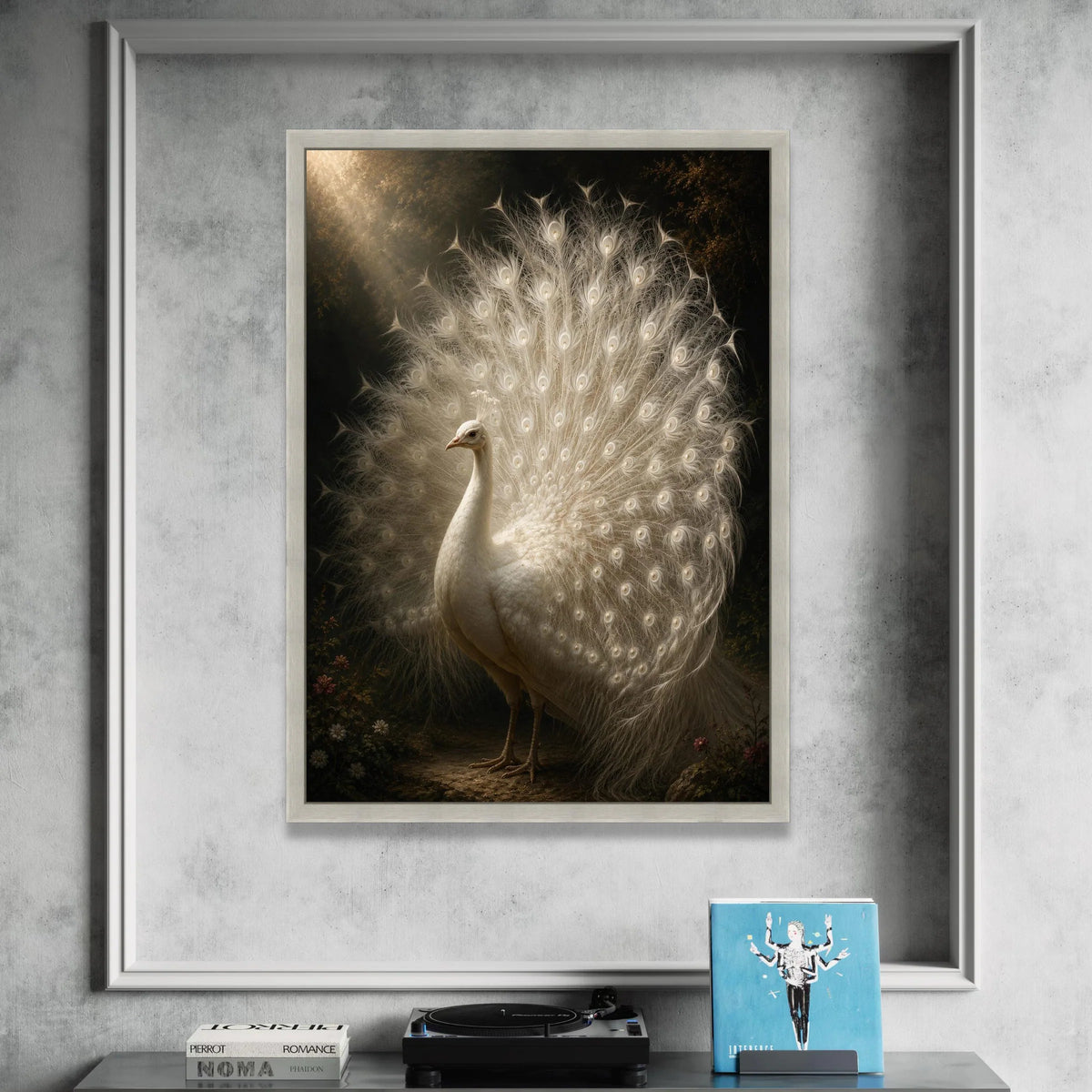 Elegant White Peacock Canvas Wall Art, Majestic Bird with Feathers Display, Nature Wildlife Canvas, Home Decoration, Ready Canvas Print Art