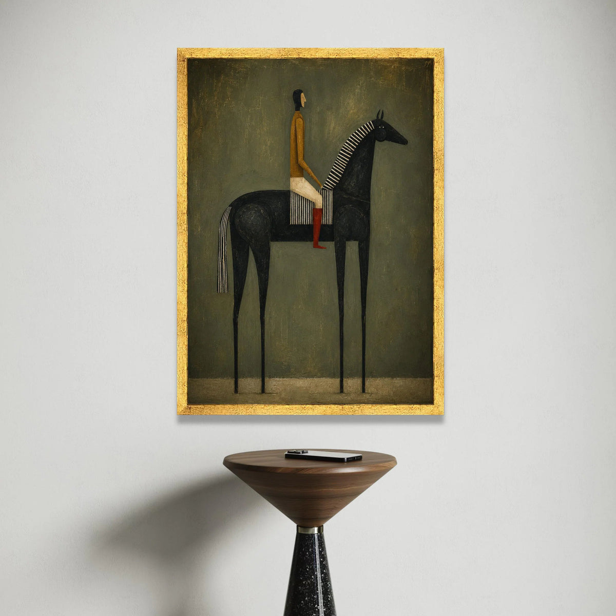 Modern Equestrian Portrait Canvas, Abstract Rider on Black Horse, Minimalist Wall Art, Contemporary Horse Painting, Home Canvas Print Art