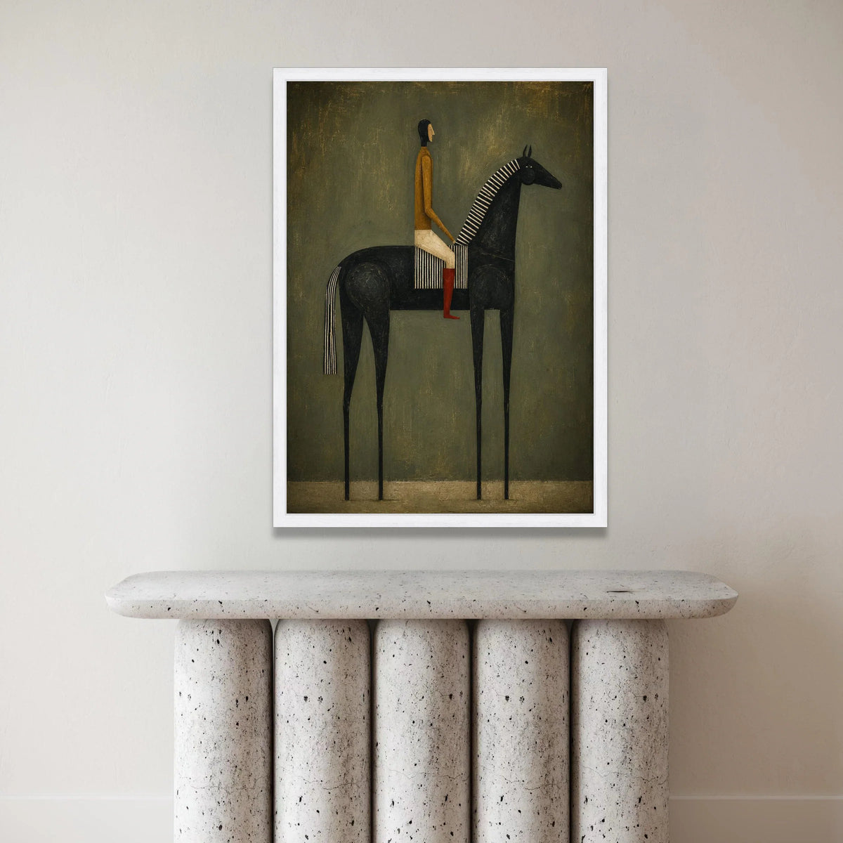Modern Equestrian Portrait Canvas, Abstract Rider on Black Horse, Minimalist Wall Art, Contemporary Horse Painting, Home Canvas Print Art