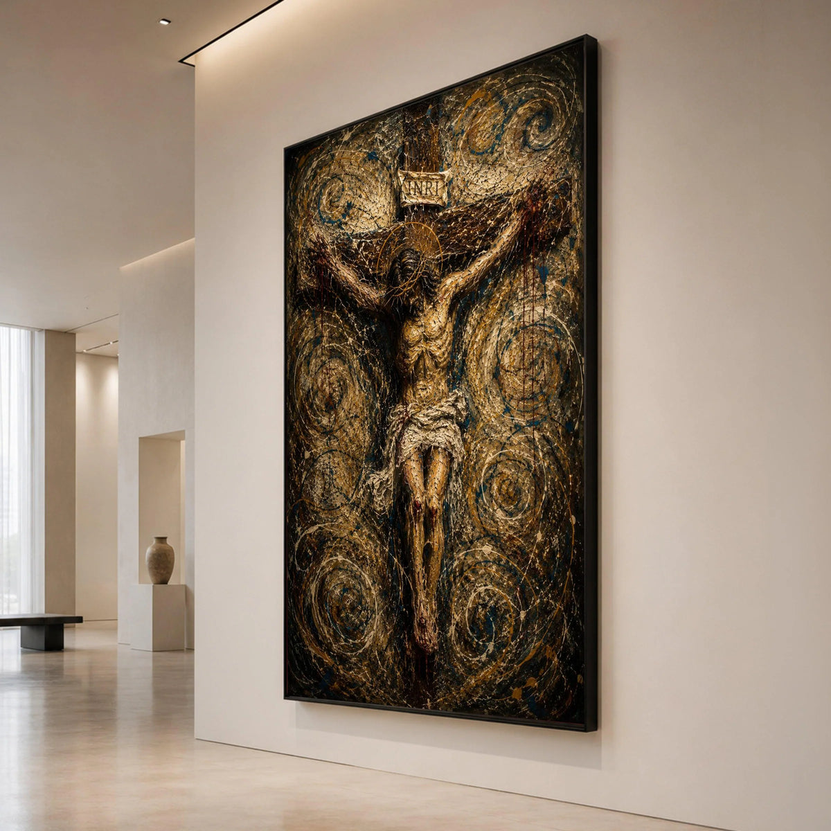 Crucifixion of Jesus Canvas, Religious Wall Art, Christian Faith Decoration, Spiritual Home Canvas, Cross and Crown of Canvas Print Art