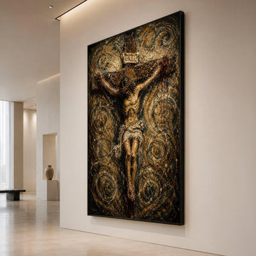 Crucifixion of Jesus Canvas, Religious Wall Art, Christian Faith Decoration, Spiritual Home Canvas, Cross and Crown of Canvas Print Art