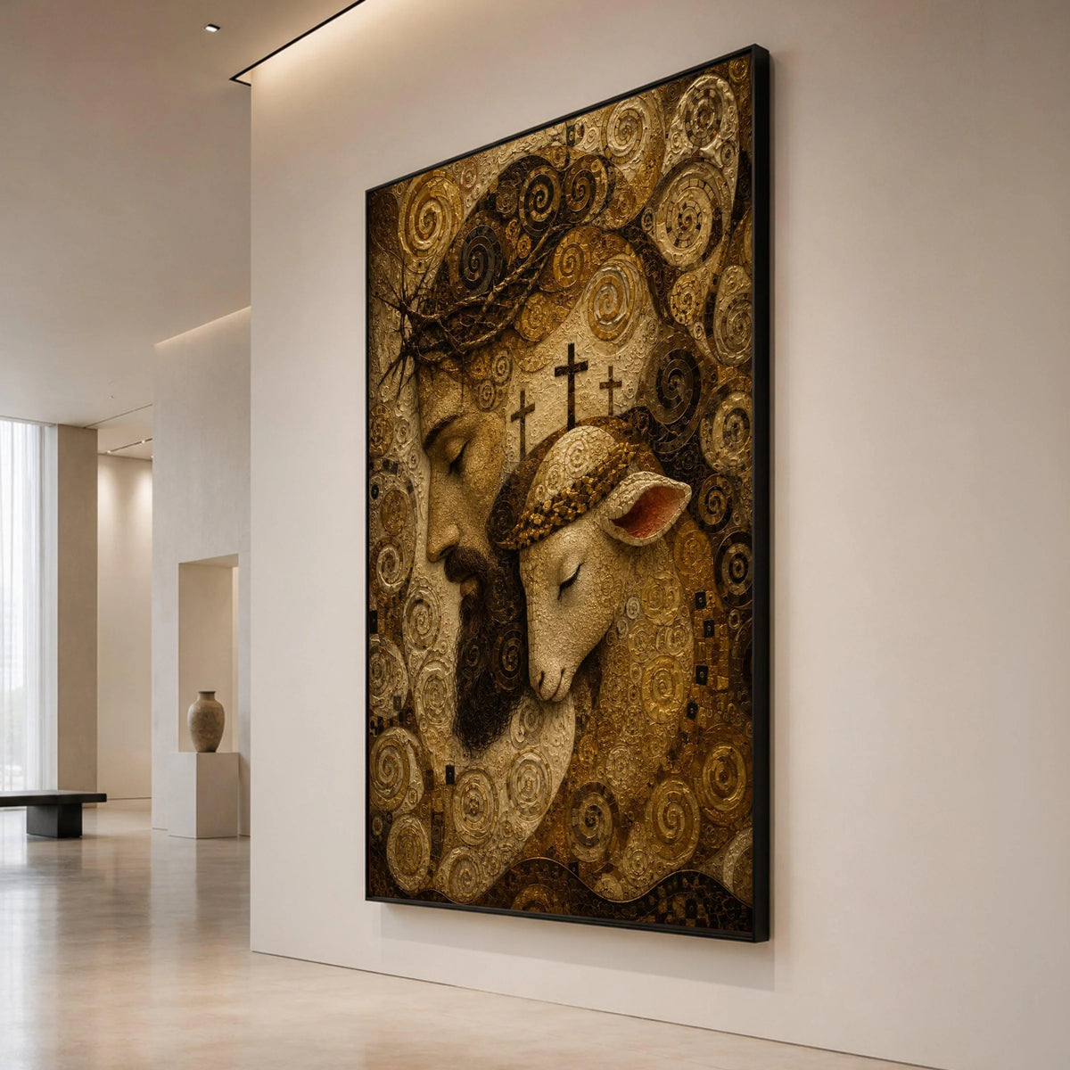 Jesus with Lamb Canvas Wall Art, Religious Christian Decor, Spiritual Cross Artwork, Inspirational Faith Canvas, Modern Canvas Print Art