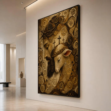 Jesus with Lamb Canvas Wall Art, Religious Christian Decor, Spiritual Cross Artwork, Inspirational Faith Canvas, Modern Canvas Print Art