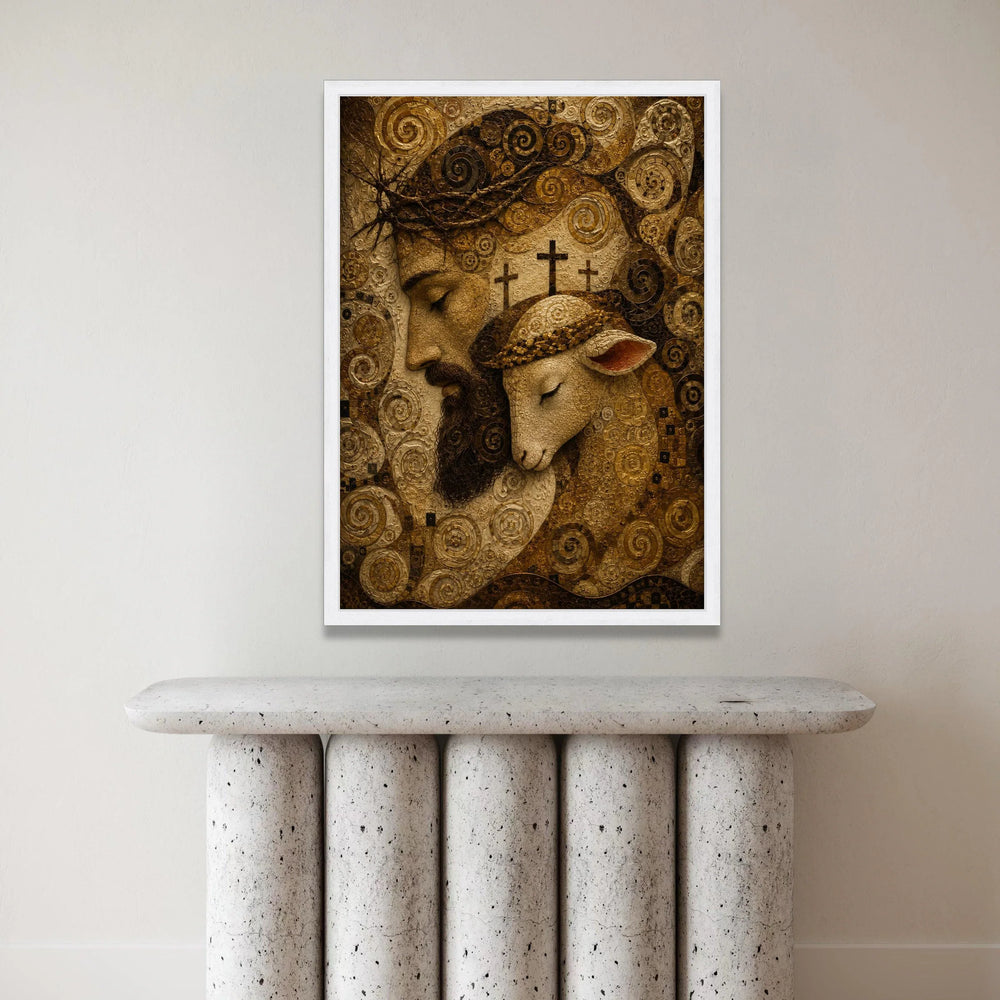 Jesus with Lamb Canvas Wall Art, Religious Christian Decor, Spiritual Cross Artwork, Inspirational Faith Canvas, Modern Canvas Print Art