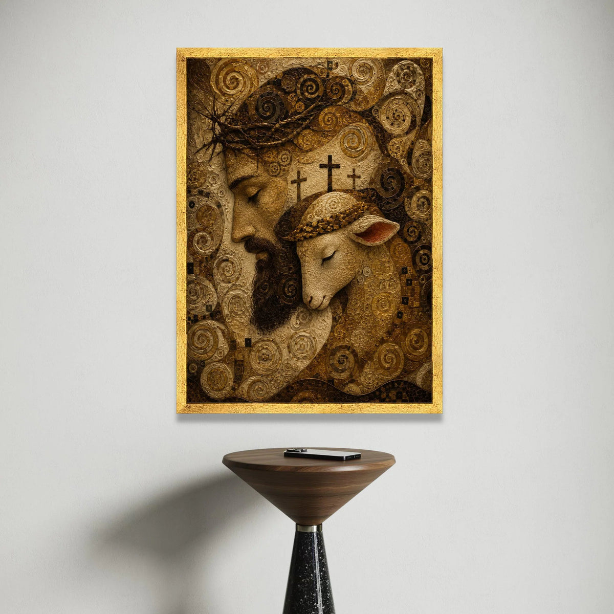Jesus with Lamb Canvas Wall Art, Religious Christian Decor, Spiritual Cross Artwork, Inspirational Faith Canvas, Modern Canvas Print Art