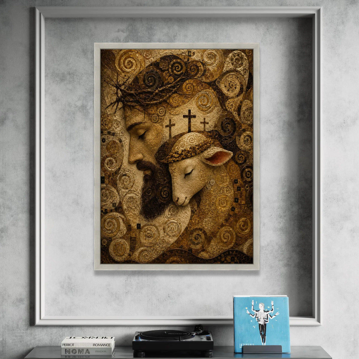 Jesus with Lamb Canvas Wall Art, Religious Christian Decor, Spiritual Cross Artwork, Inspirational Faith Canvas, Modern Canvas Print Art