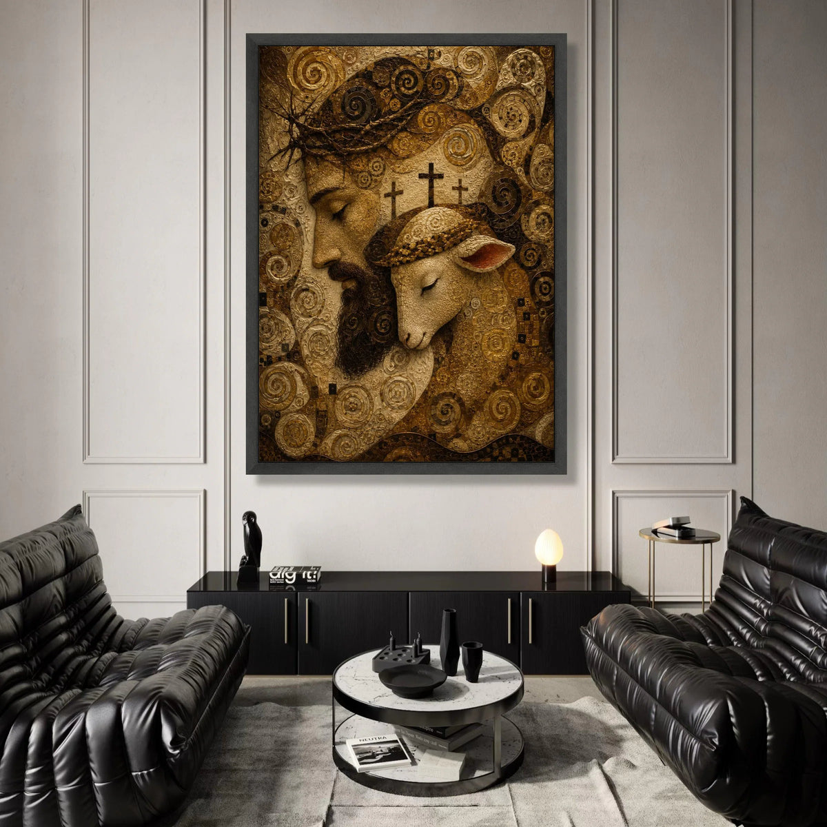 Jesus with Lamb Canvas Wall Art, Religious Christian Decor, Spiritual Cross Artwork, Inspirational Faith Canvas, Modern Canvas Print Art
