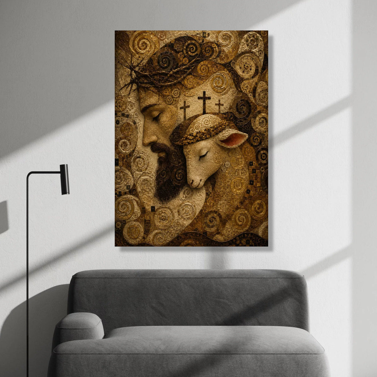 Jesus with Lamb Canvas Wall Art, Religious Christian Decor, Spiritual Cross Artwork, Inspirational Faith Canvas, Modern Canvas Print Art