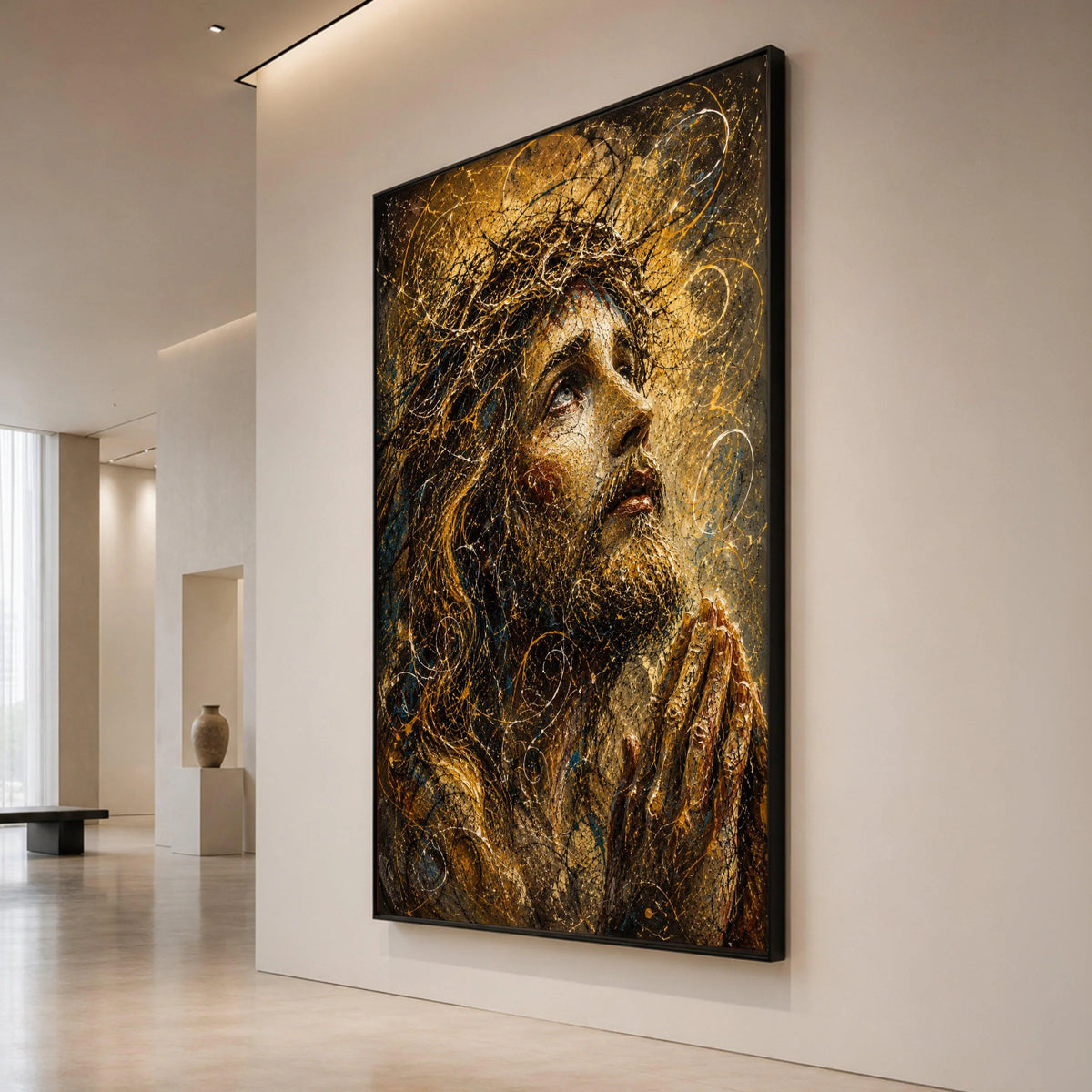 Spiritual Portrait Canvas Wall Art, Praying Figure Painting, Inspirational Religious Home Decor, Expressive Face Art on Canvas Print Art