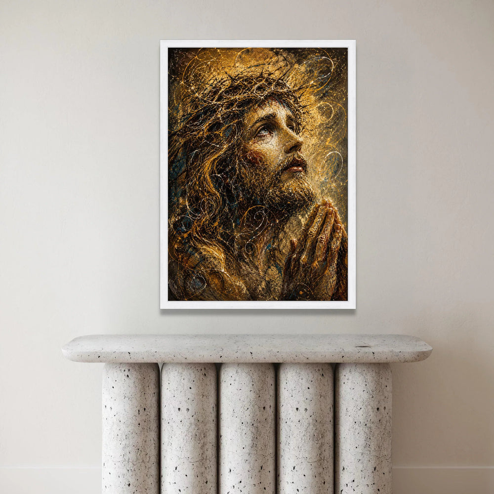 Spiritual Portrait Canvas Wall Art, Praying Figure Painting, Inspirational Religious Home Decor, Expressive Face Art on Canvas Print Art