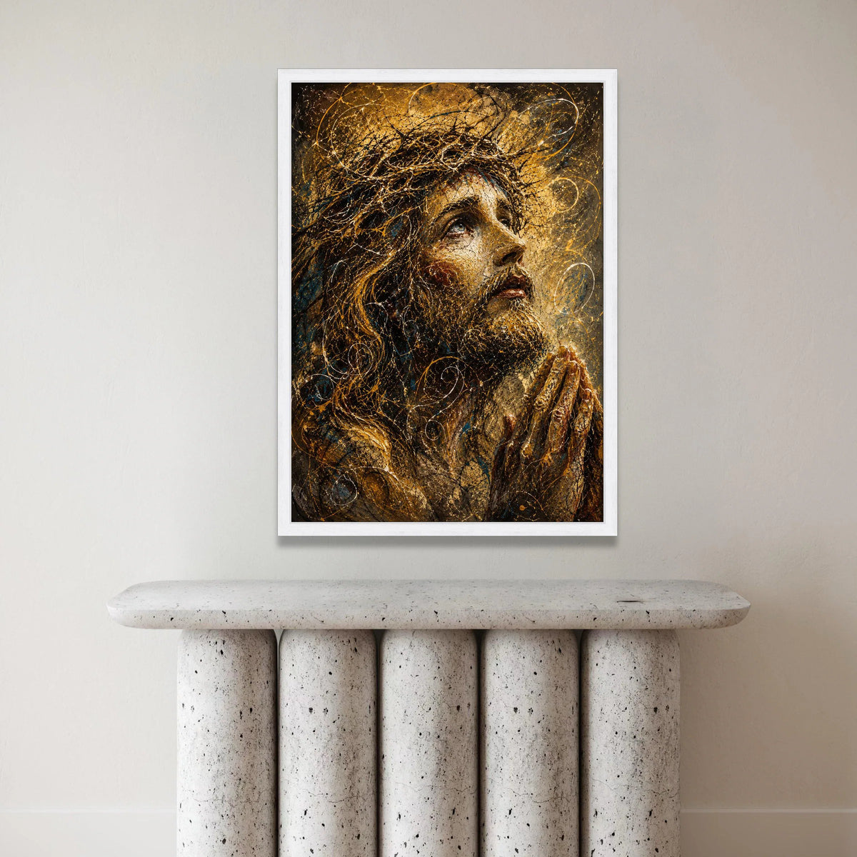 Spiritual Portrait Canvas Wall Art, Praying Figure Painting, Inspirational Religious Home Decor, Expressive Face Art on Canvas Print Art