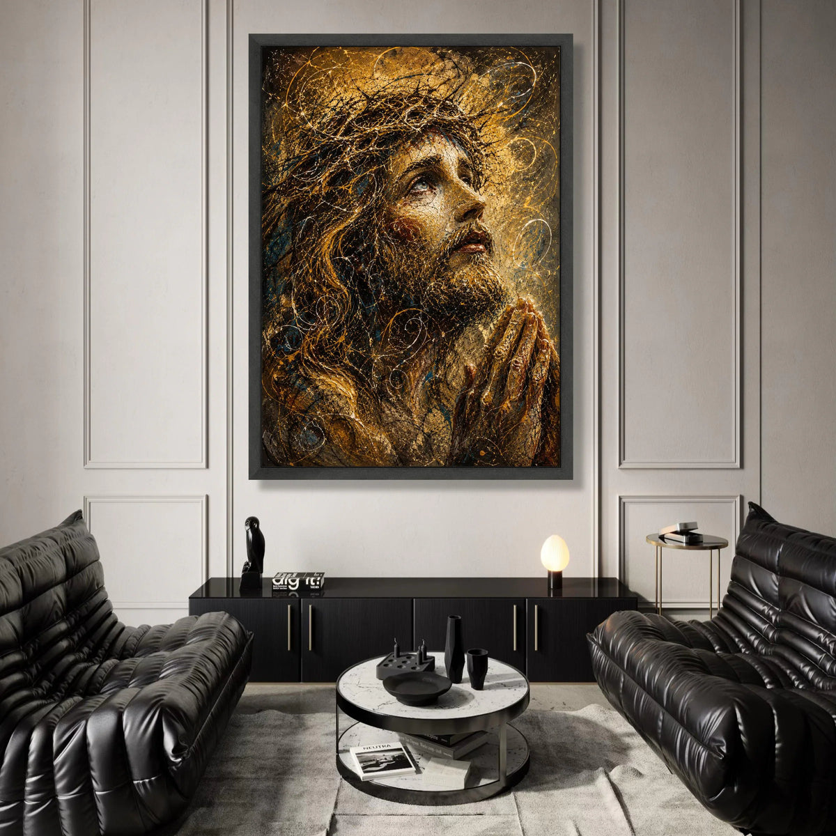 Spiritual Portrait Canvas Wall Art, Praying Figure Painting, Inspirational Religious Home Decor, Expressive Face Art on Canvas Print Art