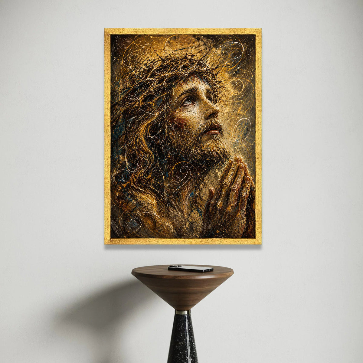 Spiritual Portrait Canvas Wall Art, Praying Figure Painting, Inspirational Religious Home Decor, Expressive Face Art on Canvas Print Art