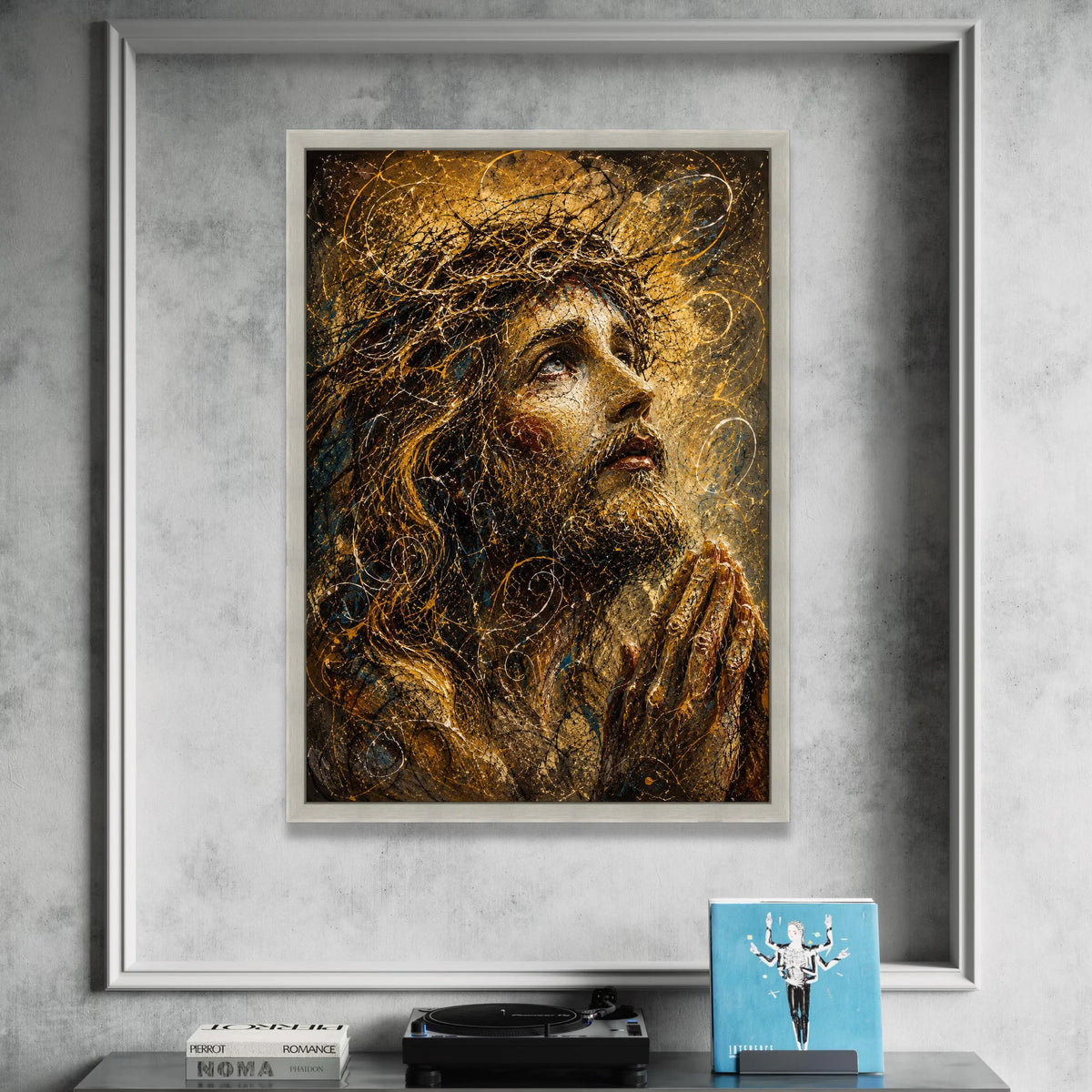 Spiritual Portrait Canvas Wall Art, Praying Figure Painting, Inspirational Religious Home Decor, Expressive Face Art on Canvas Print Art