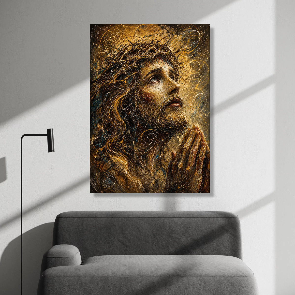 Spiritual Portrait Canvas Wall Art, Praying Figure Painting, Inspirational Religious Home Decor, Expressive Face Art on Canvas Print Art