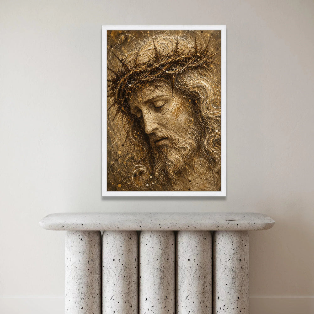 Reflective Christ Portrait Canvas Wall Art, Sacred Head with Crown of Thorns, Spiritual Religious Canvas Decoration, Canvas Print Art
