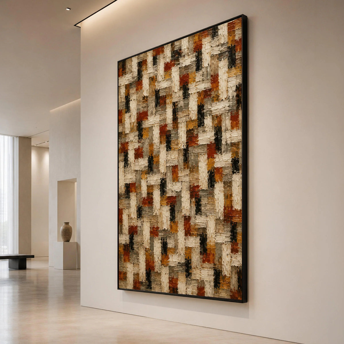 Autumn Tones Abstract Canvas, Geometric Pattern Wall Art, Modern Neutral Home Decor, Brown and Beige Canvas Design, Ready Canvas Print Art