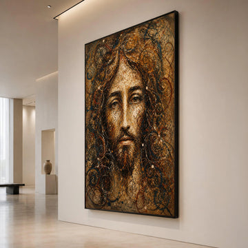 Spiritual Jesus Portrait Canvas Wall Art, Religious Face Painting, Inspirational Christian Decor, Sacred Home Decoration Canvas Print Art