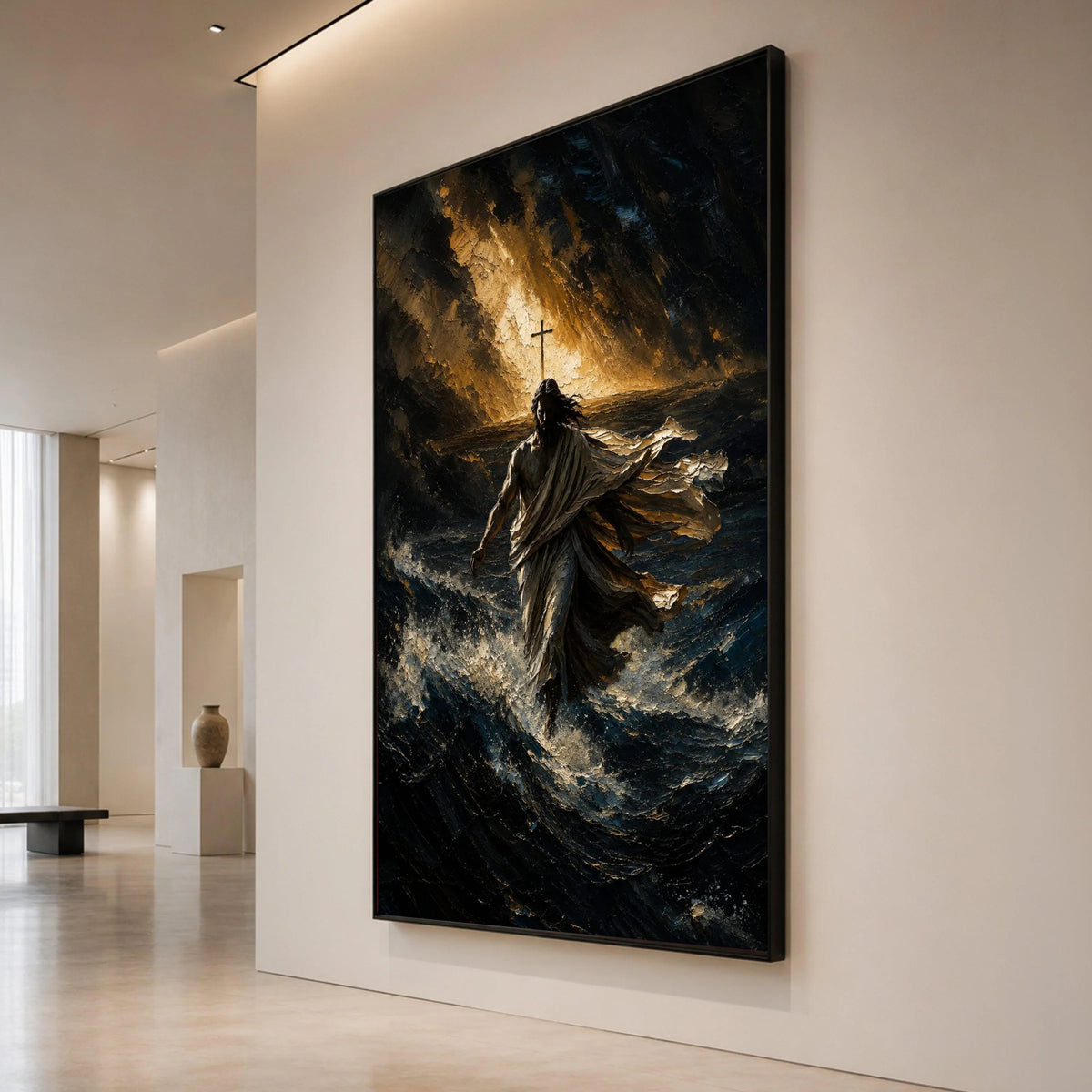 Jesus Walking on Water Canvas, Spiritual Christian Wall Art, Religious Canvas Decoration, Inspirational Faith Artwork, Canvas Print Art
