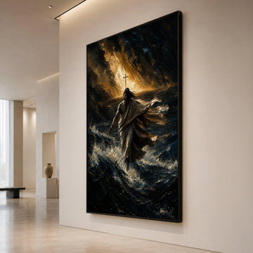 Jesus Walking on Water Canvas, Spiritual Christian Wall Art, Religious Canvas Decoration, Inspirational Faith Artwork, Canvas Print Art