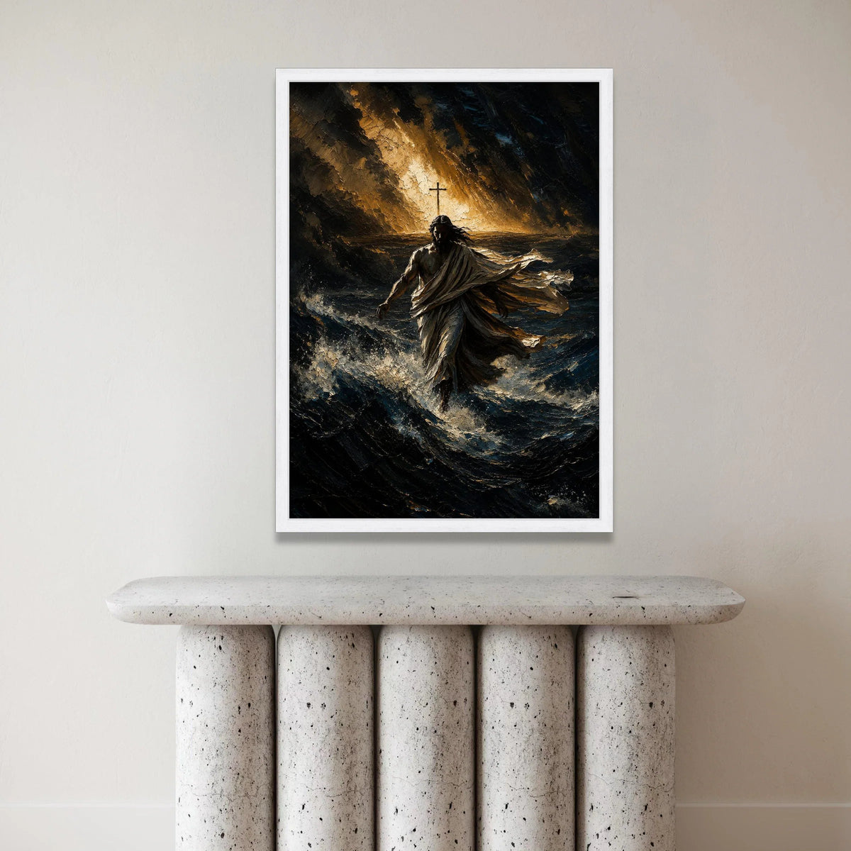 Jesus Walking on Water Canvas, Spiritual Christian Wall Art, Religious Canvas Decoration, Inspirational Faith Artwork, Canvas Print Art