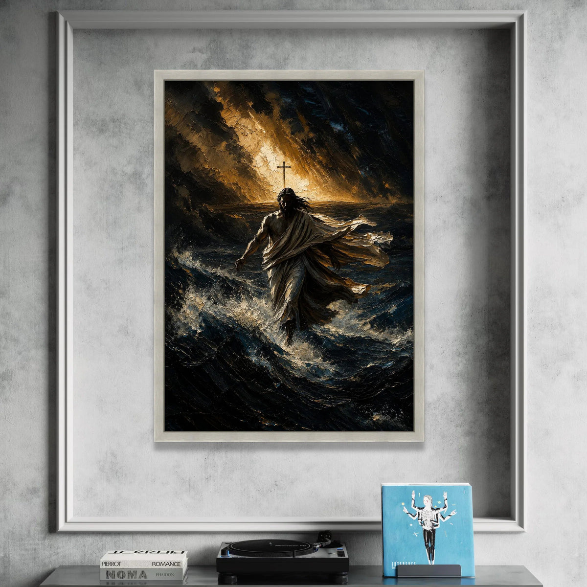 Jesus Walking on Water Canvas, Spiritual Christian Wall Art, Religious Canvas Decoration, Inspirational Faith Artwork, Canvas Print Art