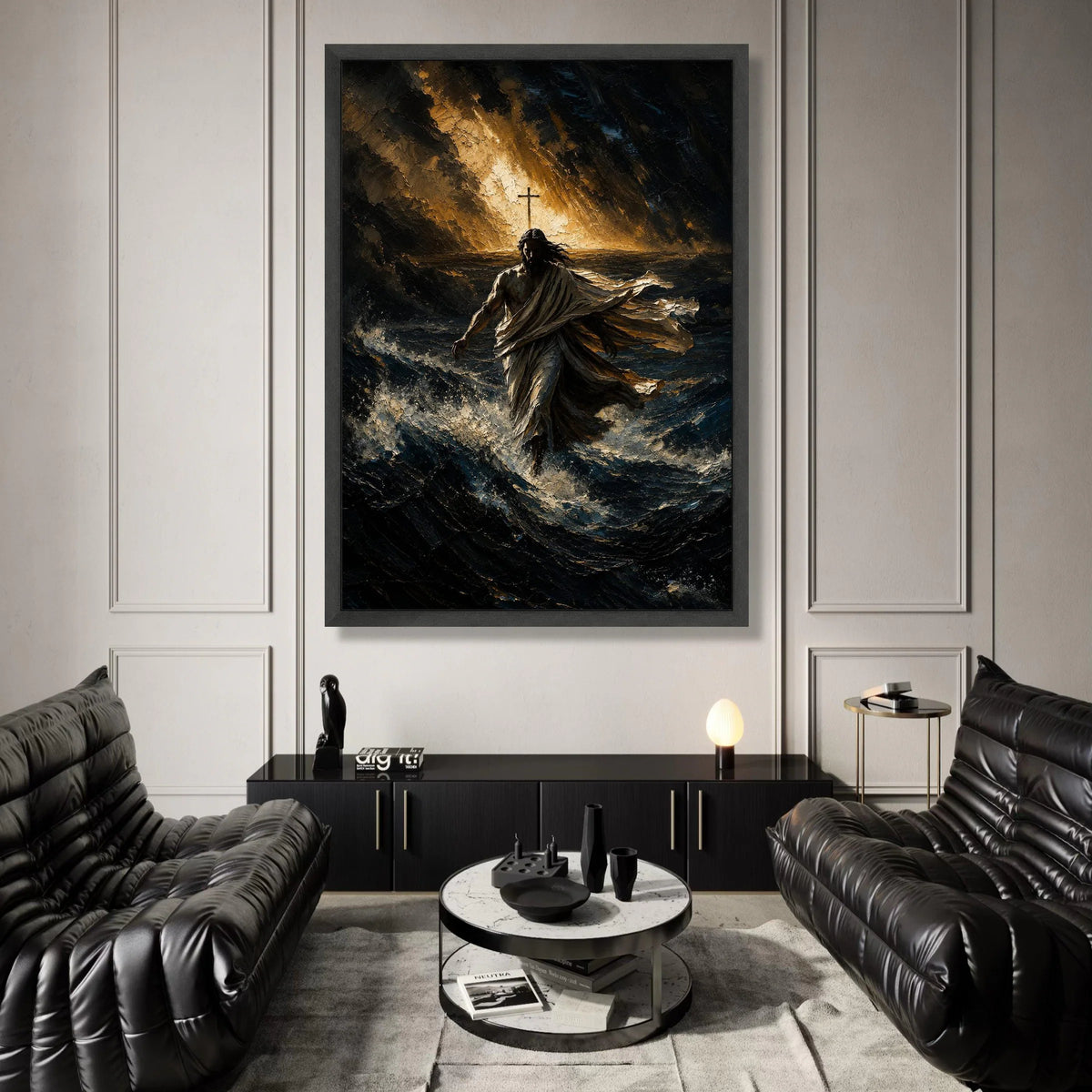 Jesus Walking on Water Canvas, Spiritual Christian Wall Art, Religious Canvas Decoration, Inspirational Faith Artwork, Canvas Print Art