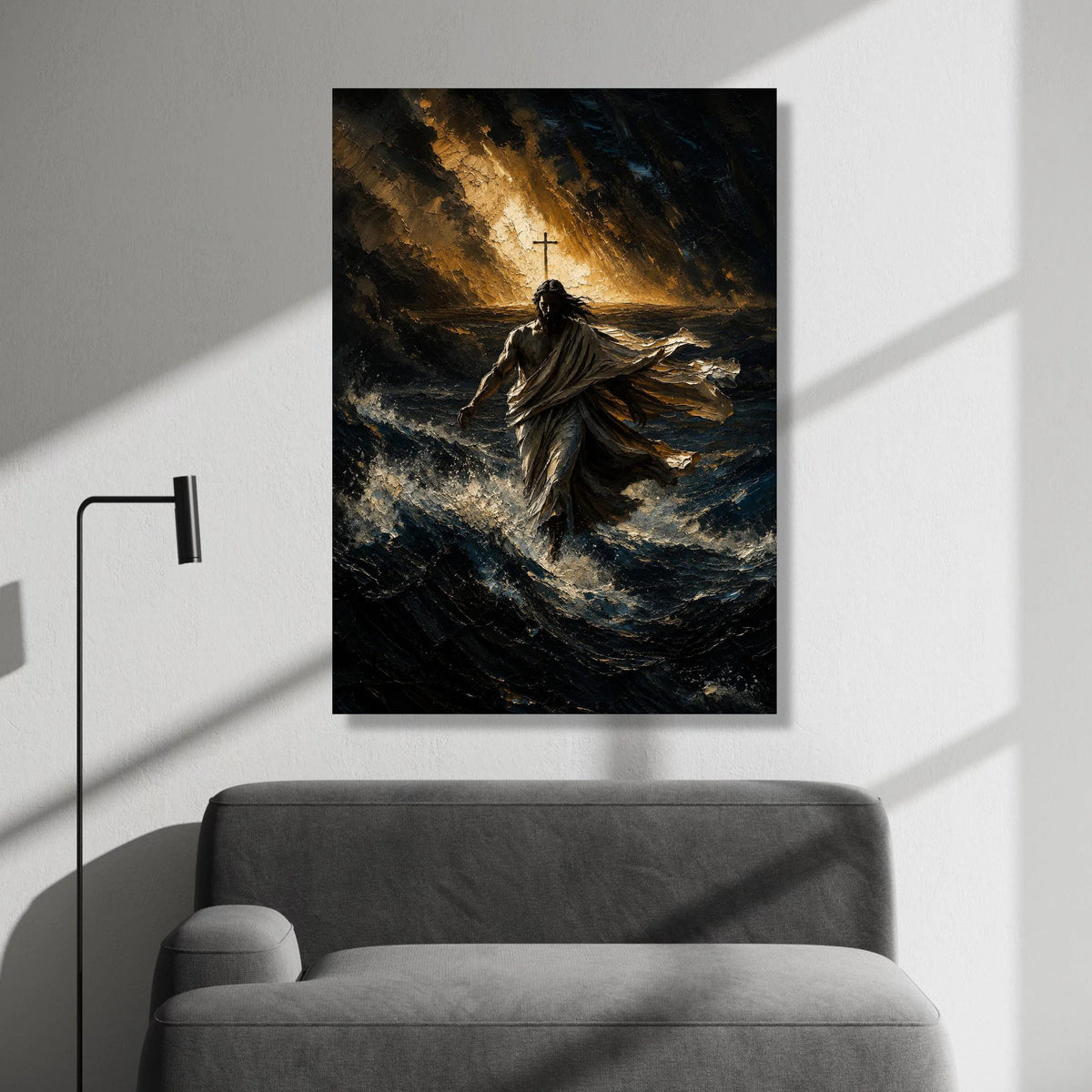 Jesus Walking on Water Canvas, Spiritual Christian Wall Art, Religious Canvas Decoration, Inspirational Faith Artwork, Canvas Print Art