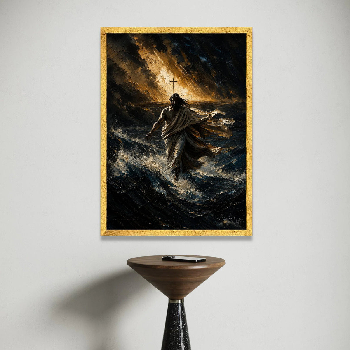 Jesus Walking on Water Canvas, Spiritual Christian Wall Art, Religious Canvas Decoration, Inspirational Faith Artwork, Canvas Print Art