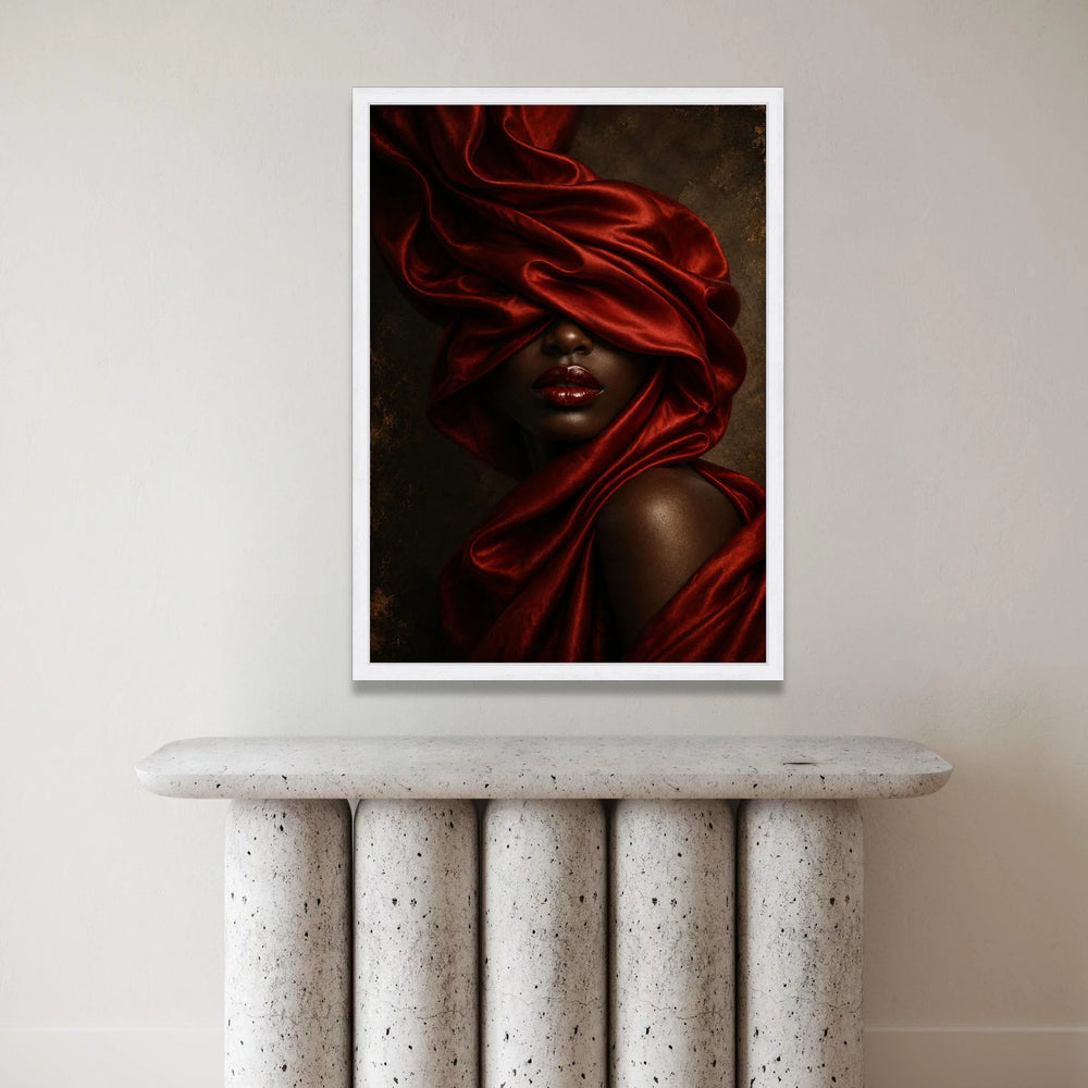 Elegant Woman Portrait, Red Draped Fabric Canvas, Glamour Makeup Wall Art, Fashion Beauty Canvas, Modern Home Decoration Canvas Print Art