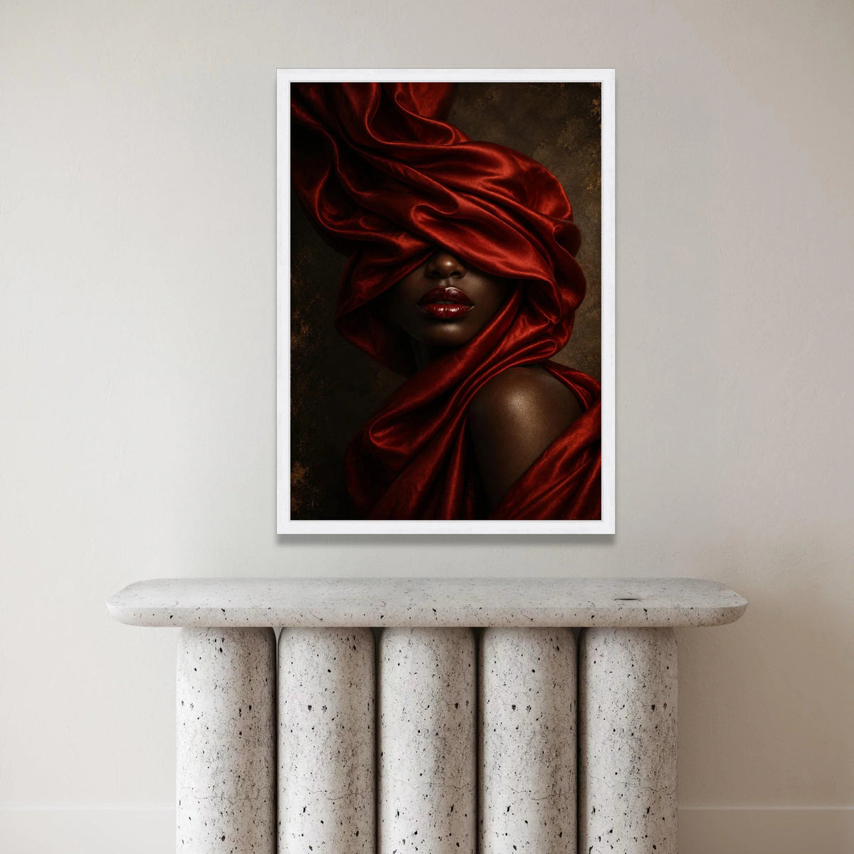 Elegant Woman Portrait, Red Draped Fabric Canvas, Glamour Makeup Wall Art, Fashion Beauty Canvas, Modern Home Decoration Canvas Print Art
