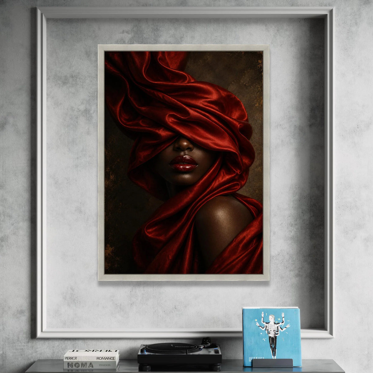 Elegant Woman Portrait, Red Draped Fabric Canvas, Glamour Makeup Wall Art, Fashion Beauty Canvas, Modern Home Decoration Canvas Print Art