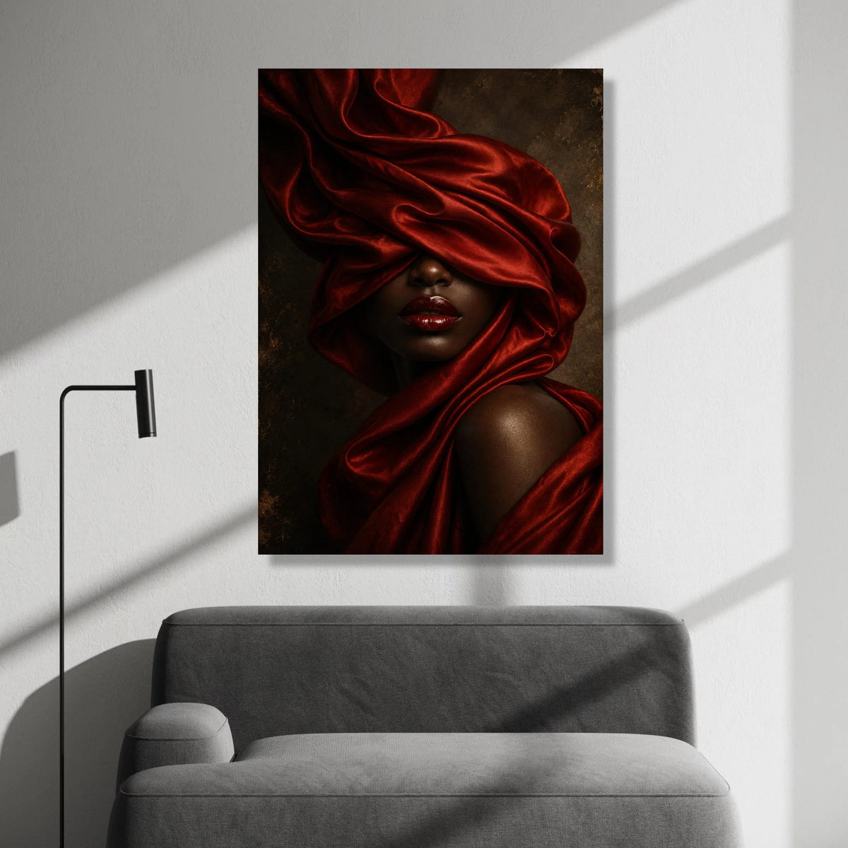 Elegant Woman Portrait, Red Draped Fabric Canvas, Glamour Makeup Wall Art, Fashion Beauty Canvas, Modern Home Decoration Canvas Print Art
