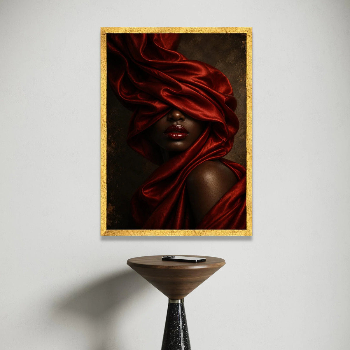 Elegant Woman Portrait, Red Draped Fabric Canvas, Glamour Makeup Wall Art, Fashion Beauty Canvas, Modern Home Decoration Canvas Print Art