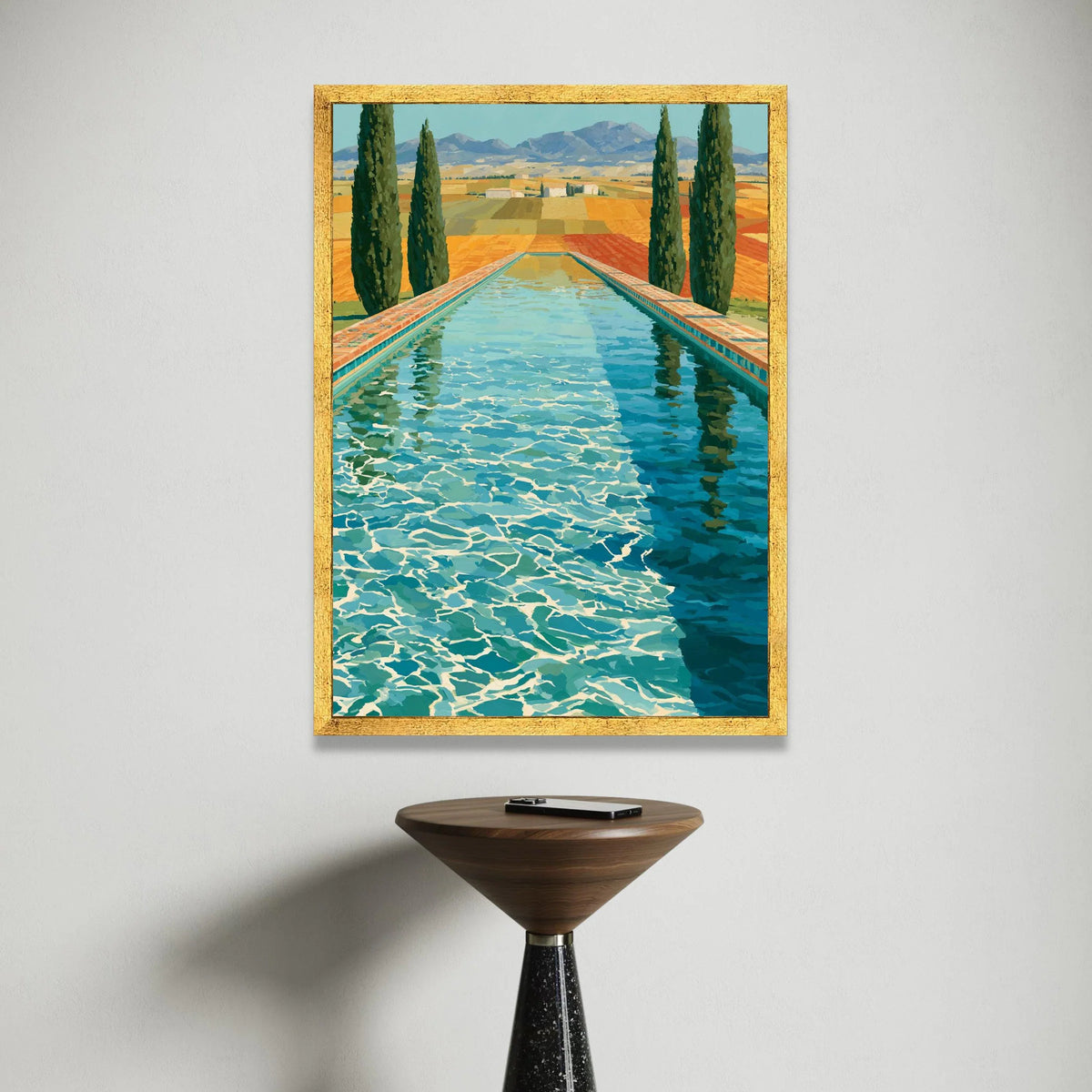 David Hockney Style Poolside Landscape, Modern Contemporary Canvas Wall Art, Vibrant Swimming Pool Reflection, California Canvas Print Art