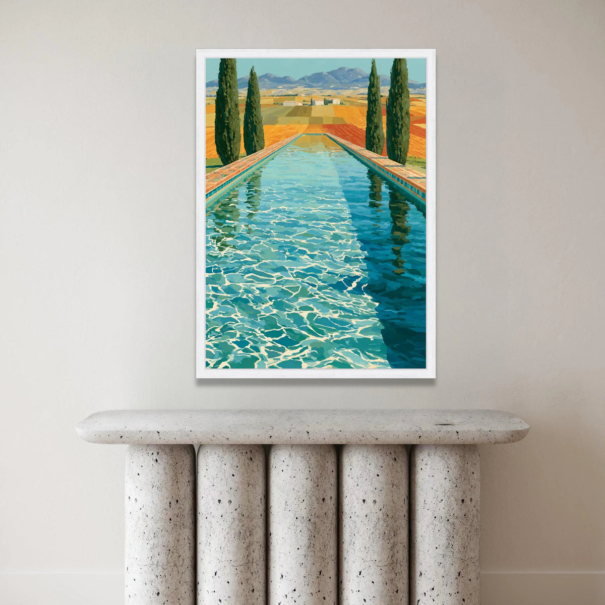 David Hockney Style Poolside Landscape, Modern Contemporary Canvas Wall Art, Vibrant Swimming Pool Reflection, California Canvas Print Art
