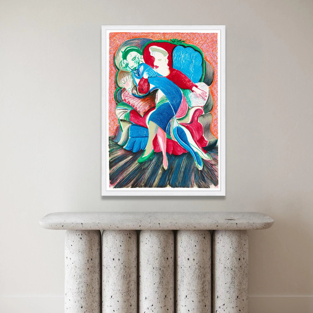 Colorful Abstract Couple Embrace Canvas, Modern Figurative Wall Art, Vibrant Home Decoration, Contemporary Love Scene Canvas Print Art