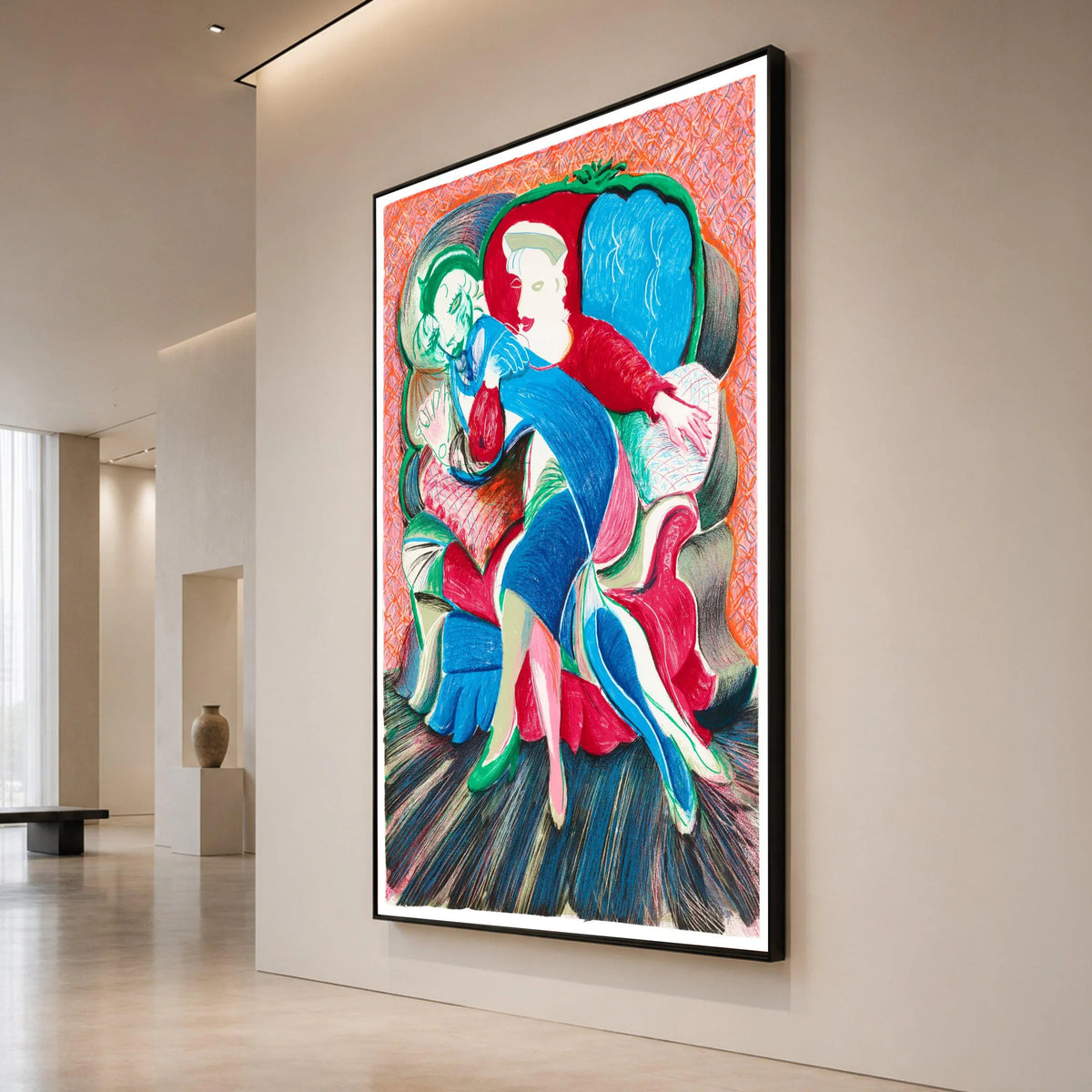 Colorful Abstract Couple Embrace Canvas, Modern Figurative Wall Art, Vibrant Home Decoration, Contemporary Love Scene Canvas Print Art