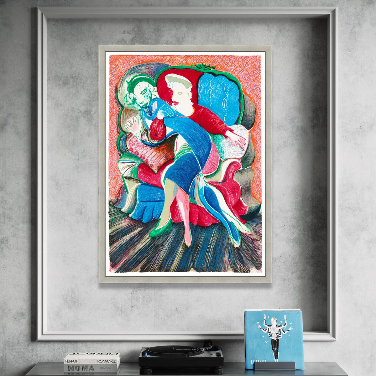 Colorful Abstract Couple Embrace Canvas, Modern Figurative Wall Art, Vibrant Home Decoration, Contemporary Love Scene Canvas Print Art